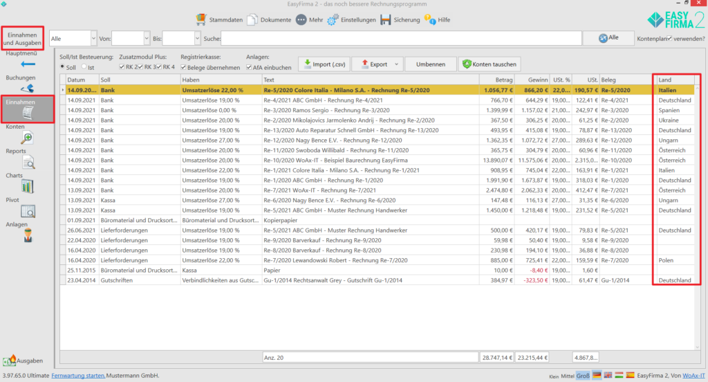Bei Einnahmen Ausgaben Land für OSS Ermittlung