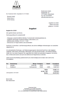 Angebot schreiben landwirtschaftliche Betriebe