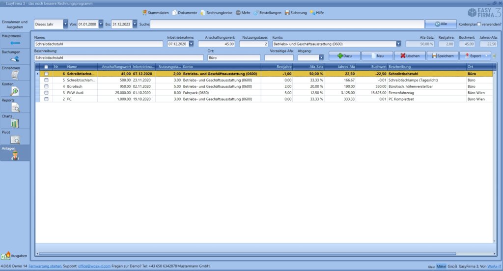 Anlagegüter und Abschreibung erfassen