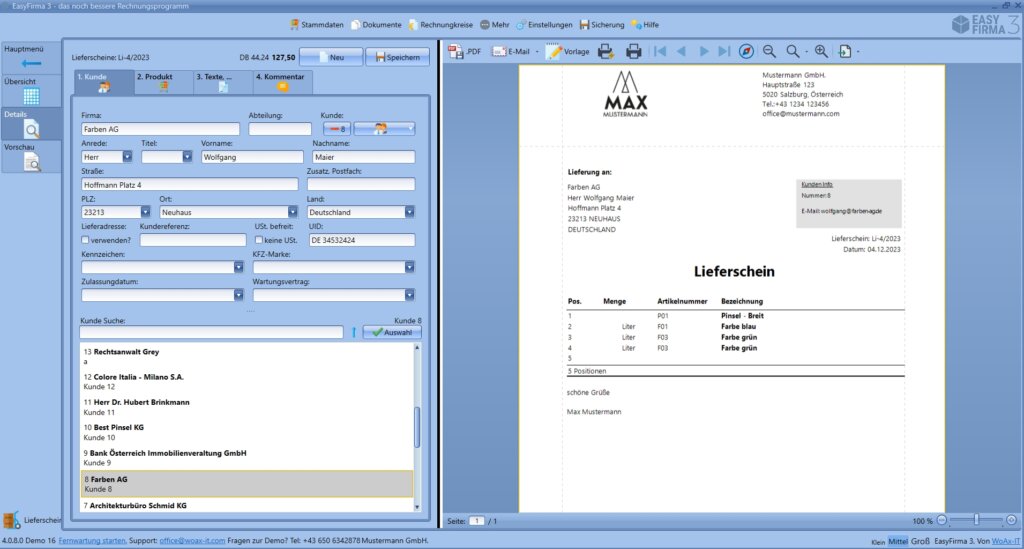 Lieferschein Software - Kunde