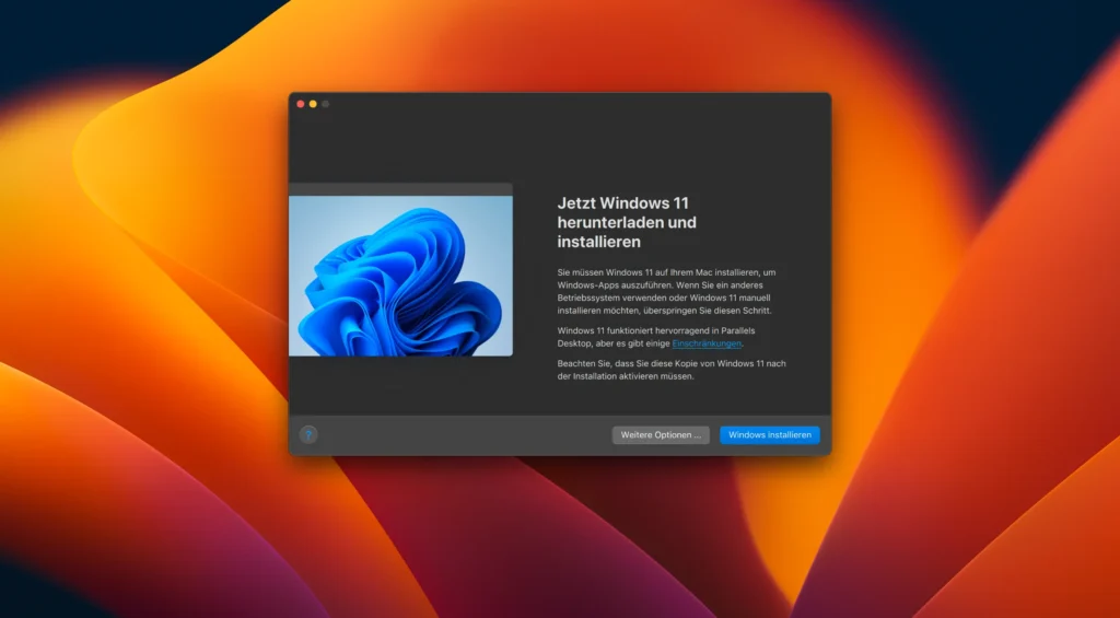 Parallels: Windows installieren
