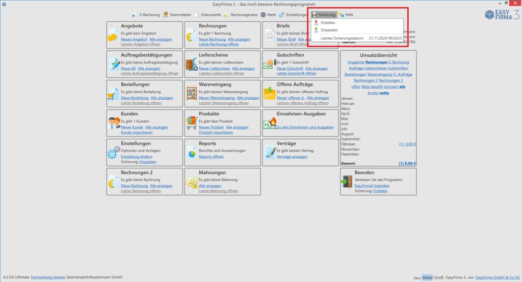 Sicherung erstellen mit EasyFirma