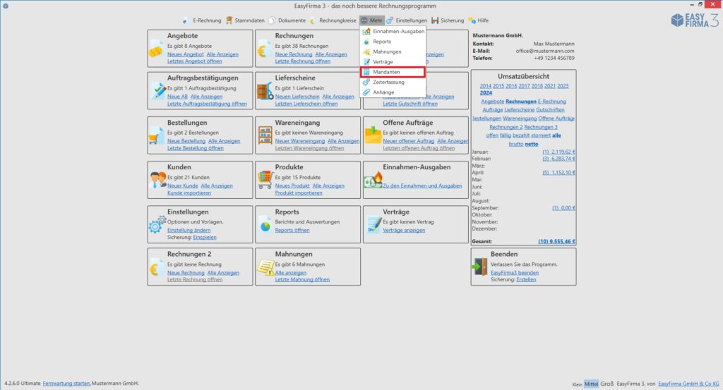 Mandantenverwaltung im Rechnungsprogramm Easyfirma