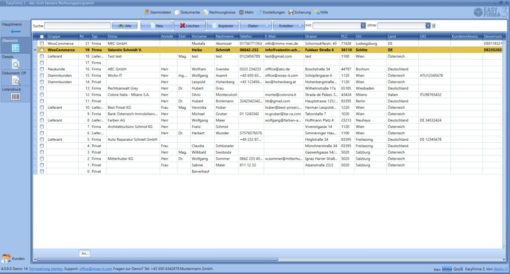 EasyFirma Rechnungssoftware Kundenverwaltung