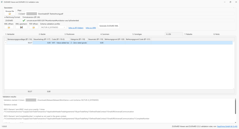 ZUGFeRD-Viewer Umsatzsteuer