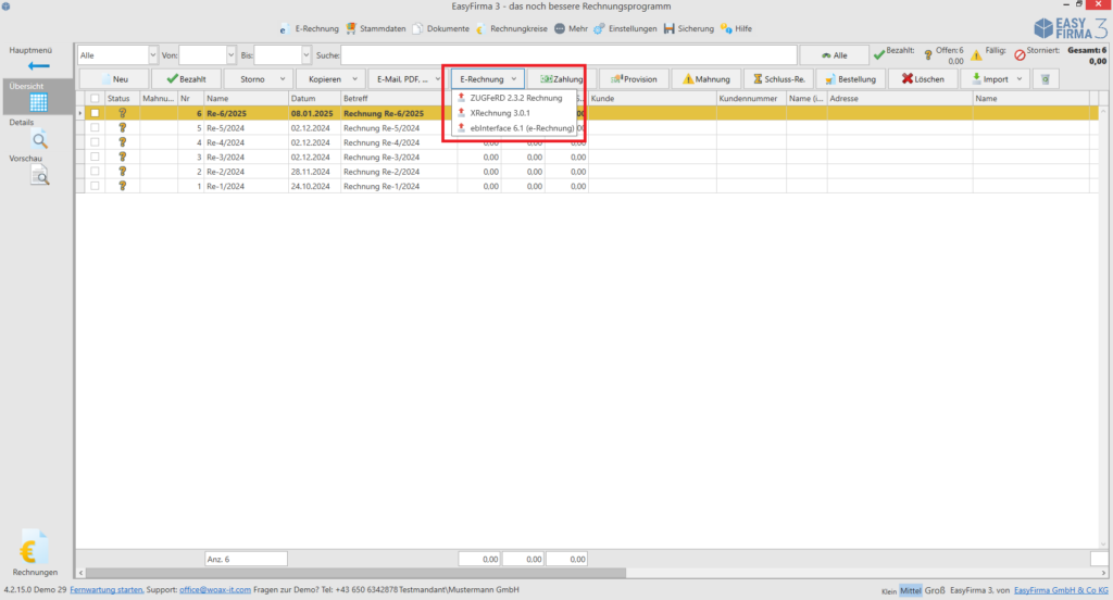 E-Rechnungsformate EasyFirma