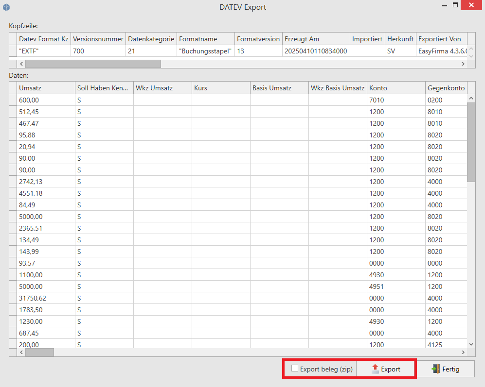 DATEV-Export starten