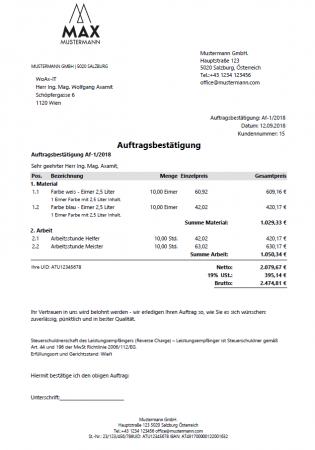 Auftragsbestätigung Muster