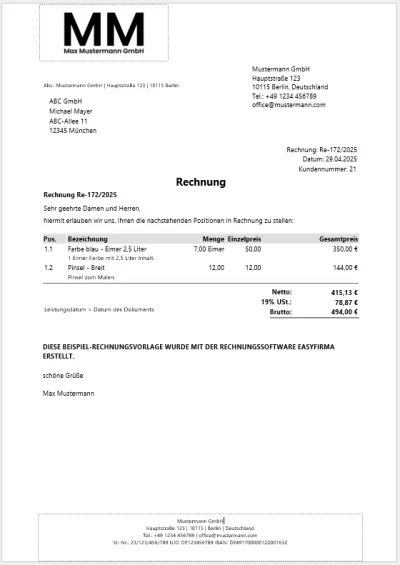 Rechnung mit Word