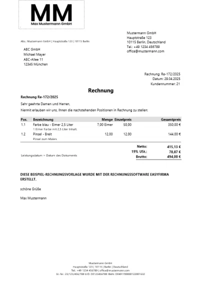 Word-Rechnungsvorlage Standard